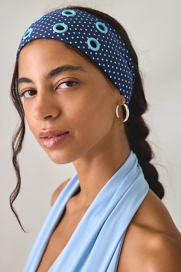 Grommet Soft And Stretchy Wide Headband in Blue Polka Dot, Women's at Urban Outfitters | Urban Outfitters (US and RoW)
