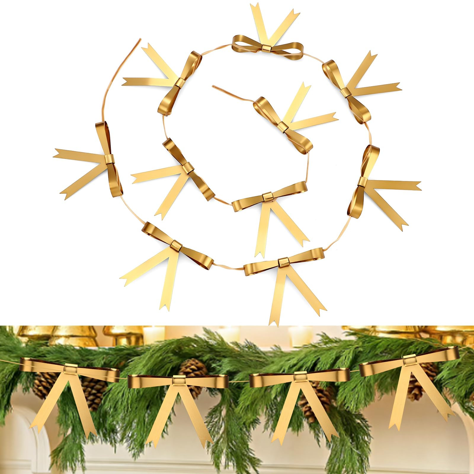 Shimeyao Christmas Gold Bow Garland 3.94 x 3.94 Inches Metal Bow Christmas Tree Decorations Gold ... | Amazon (US)