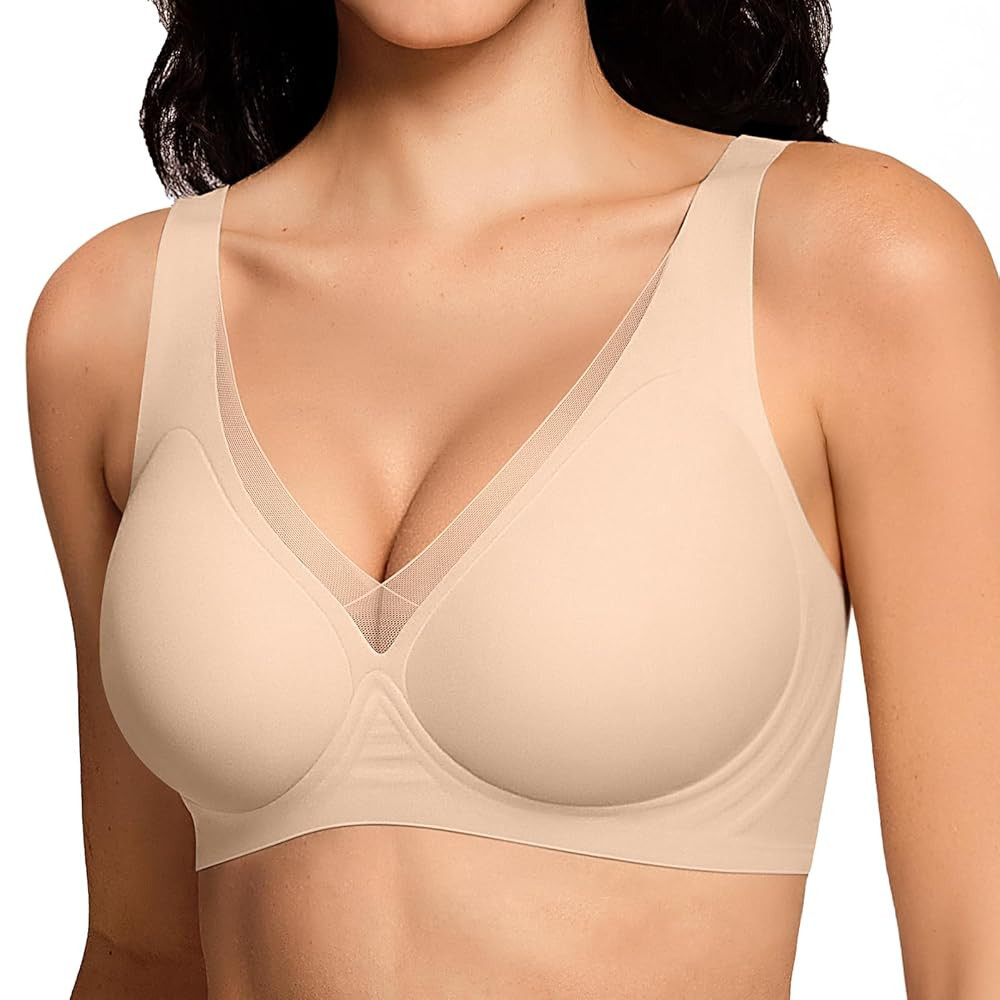 Deep V Mesh Wireless Bras for Women No Underwear Seamless Push Up Comfortable Tshirt Bralettes Ev... | Amazon (US)
