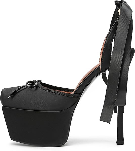Summer silk platform Ankle strap Sandals Square toe bowknot Super high heel yellow Pole dancing s... | Amazon (US)