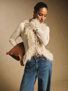 SHEIN x Tata & Beatriz Poéselle Women's Tops, Plush Trim, Tie-Placket, Apricot Top, Long Sleeves... | SHEIN