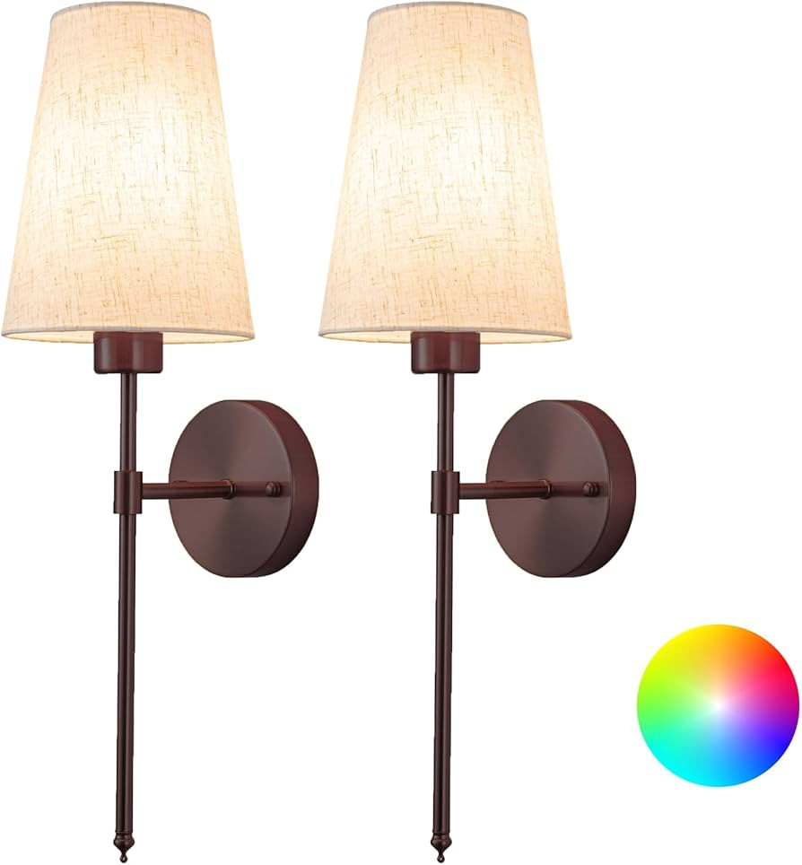 Wall Lights Battery Operated Wall Sconces Set Of 2，Indoor not Hardwired Fabric Shade Fixtures,R... | Amazon (UK)