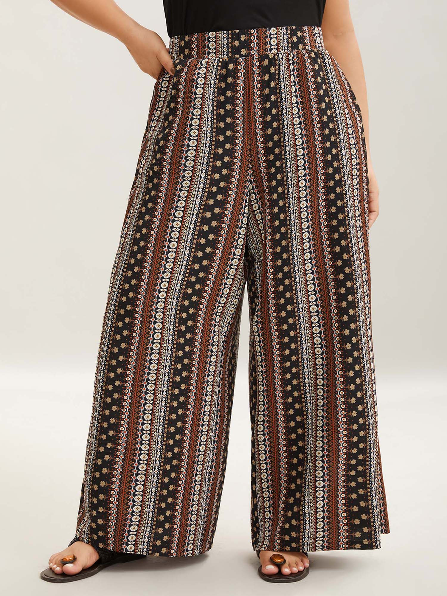 Boho Geometric Pattern Wide-Leg Pants | Bloomchic