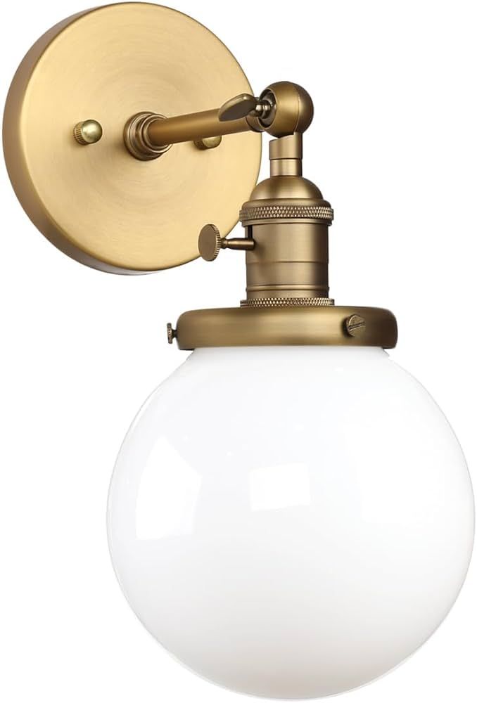 Pathson Industrial Wall Sconce with White Globe, Brass Bathroom Vanity Light with On Off Switch, ... | Amazon (US)