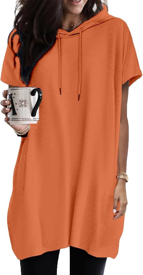 Women Summer Long Tunic Tops to Wear with Leggings, Oversized Short Sleeve Shirt Dress Tunics 202... | Amazon (US)