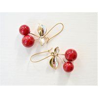 Cherry Earrings Dangle Fruit Red Summer Jewelry Dangles | Etsy (US)