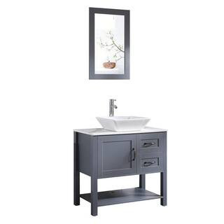30 in. W x 18.5 in. D x 35 in. H Single Sink Bath Vanity in Gray with White MDF Top, Mirror and Faucet | The Home Depot