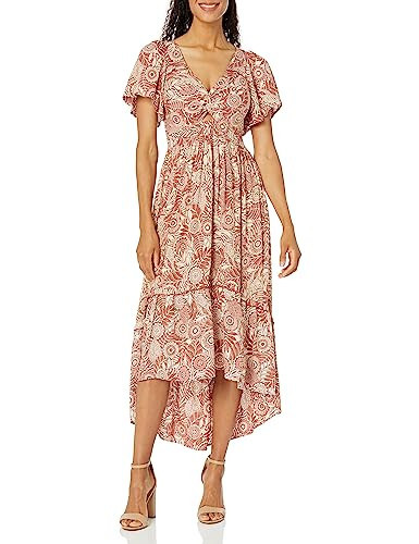 Angie Women's Short Sleeve Twist Front Maxi Dress with Slit, Ginger, Medium | Amazon (US)