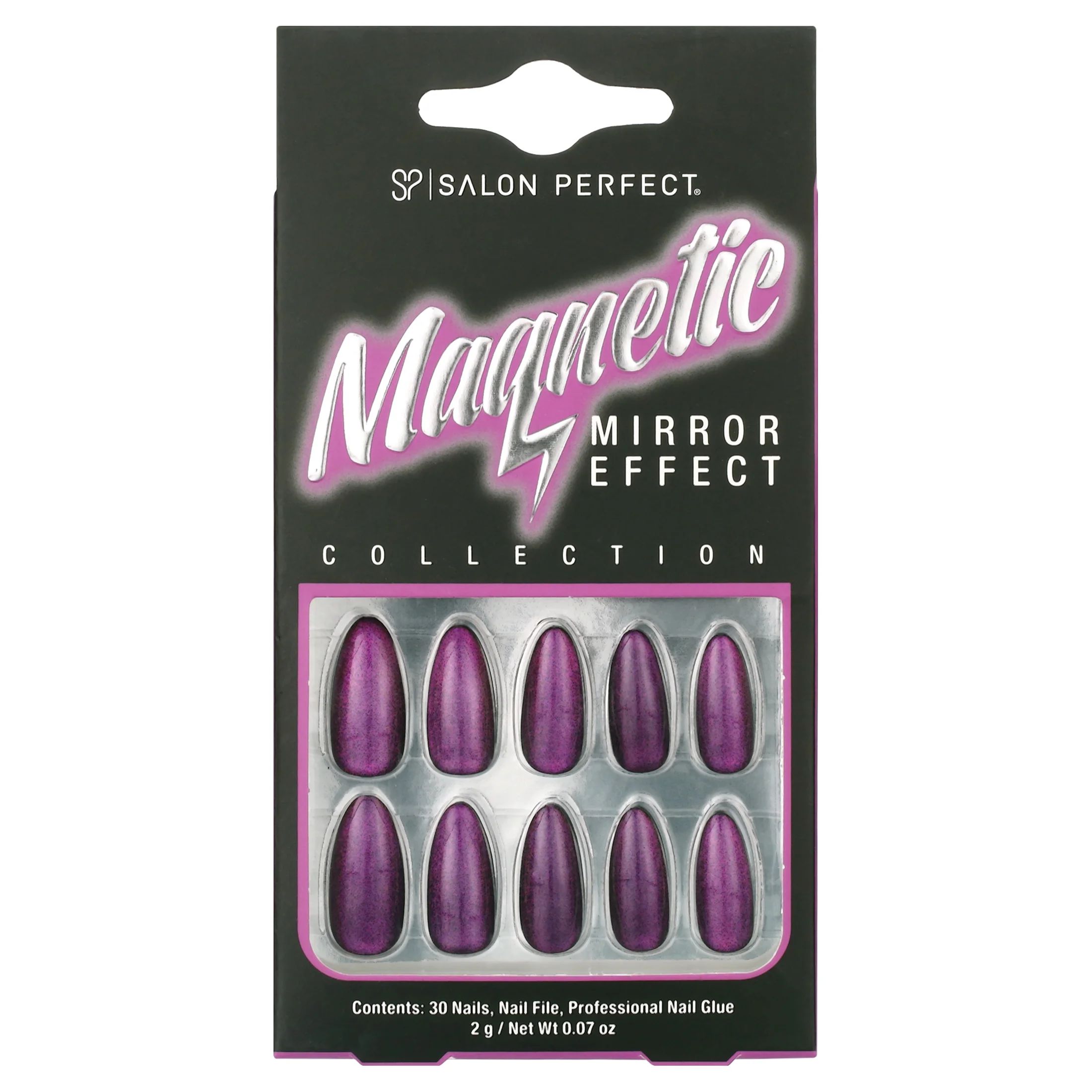 Salon Perfect Magnetic Mirror Effect Press On Nails, Purple Fake Nail Kit , 30 Pieces | Walmart (US)