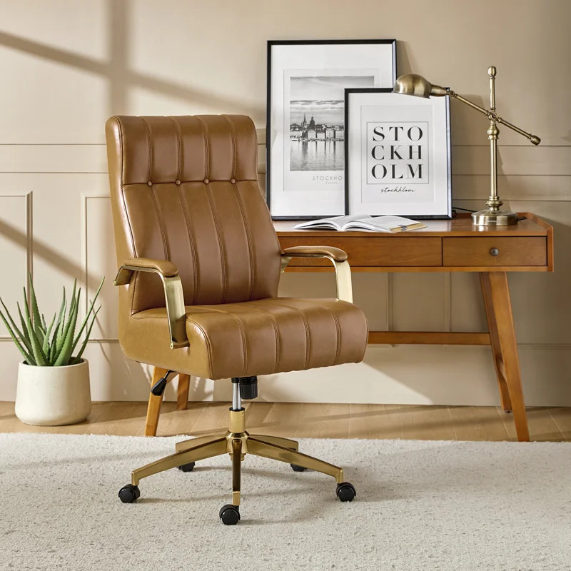 Leipzig 47'' H Mid-century Modern Leather Ergonomic Executive Chair with Tufted and High Back | Wayfair North America