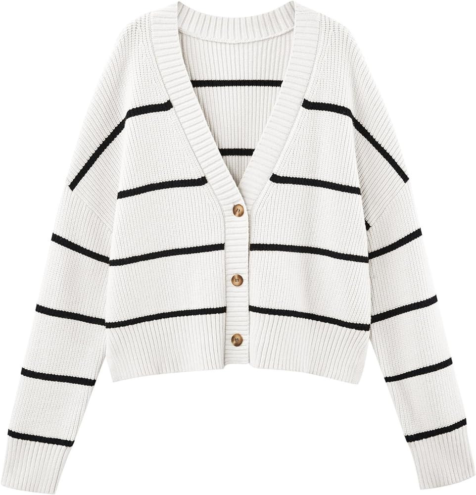 LILLUSORY Women's Lightweight Cropped Cardigan 2023 Open Front Button Sweaters V Neck Cardigans K... | Amazon (US)