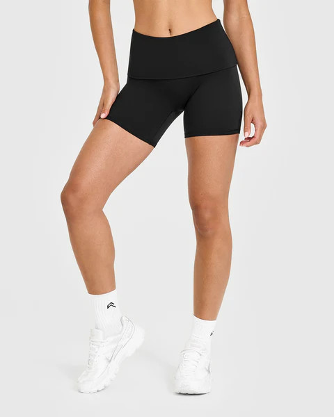 SoftMotion™ Fold Over Shorts 6" with White Logo 
 Black | Oner Active (UK / US)