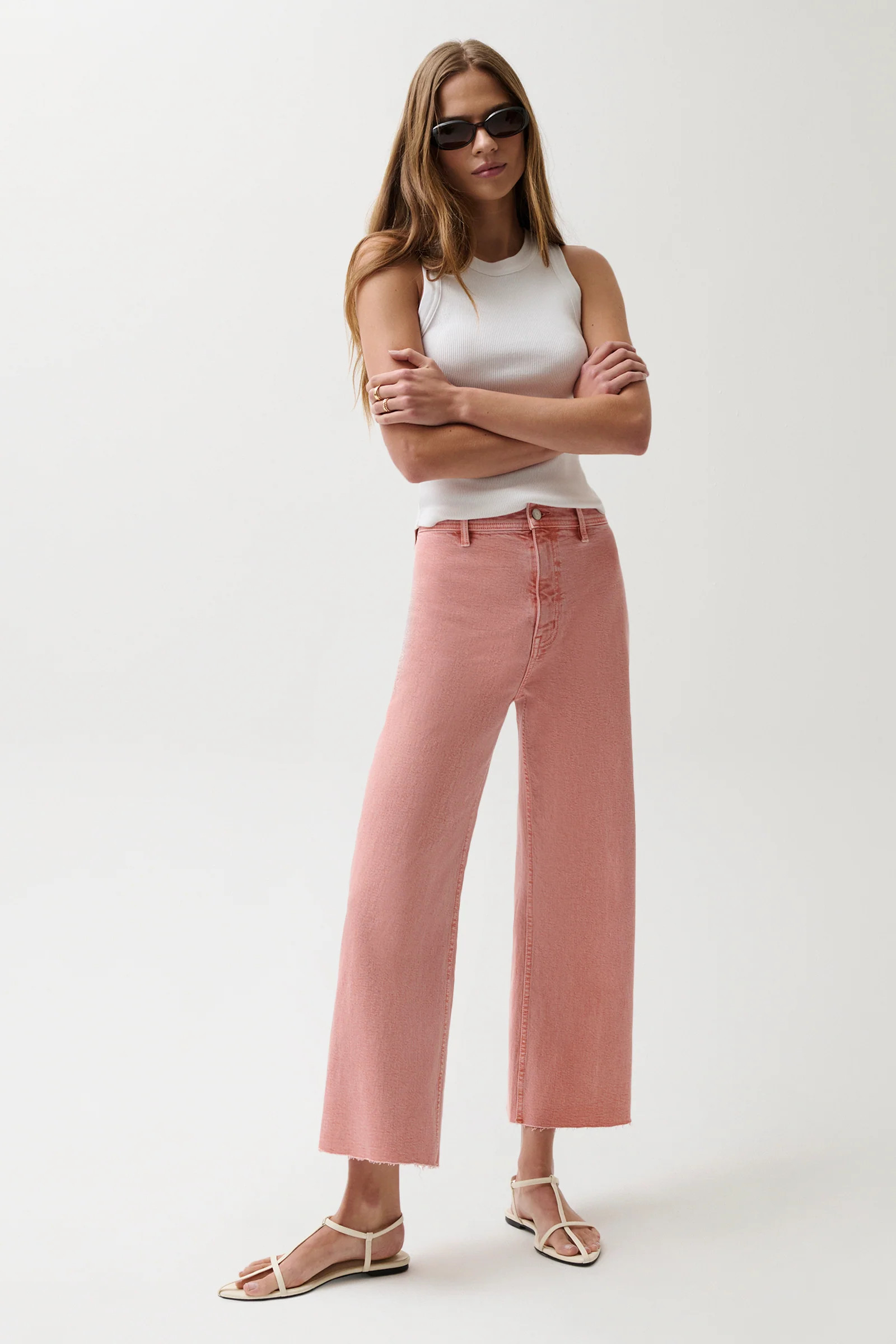 Penny Crop High Rise Wide Leg Jean - Coral Rose | Pistola Denim
