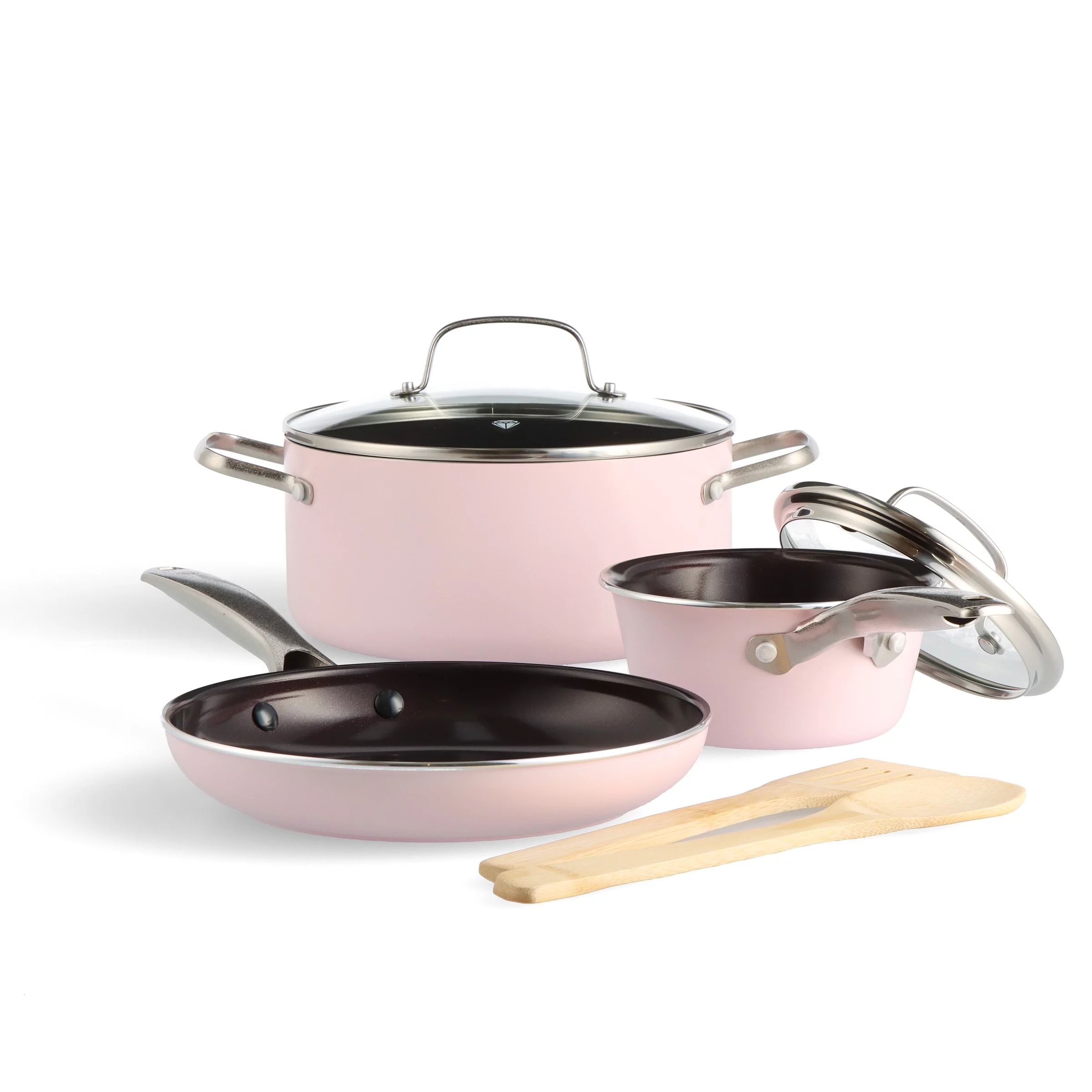 Blue Diamond Ceramic Nonstick 7 pieces Pots and Pans Cookware Set, Pink | Walmart (US)