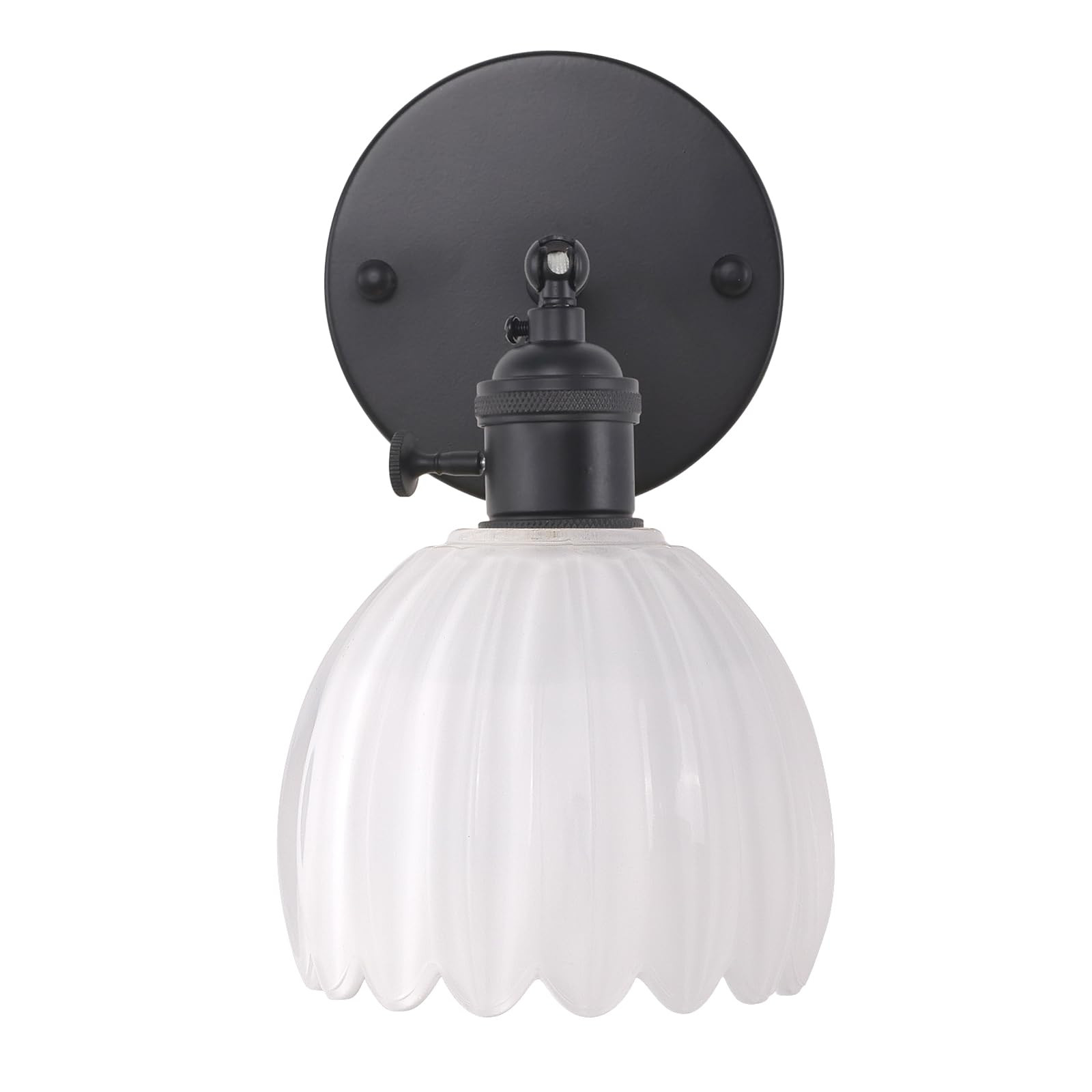 Vintage Wall Sconce with White Tulip Glass Lampshade 180 Degree Adjustable Black Sconce Hradwired... | Amazon (US)
