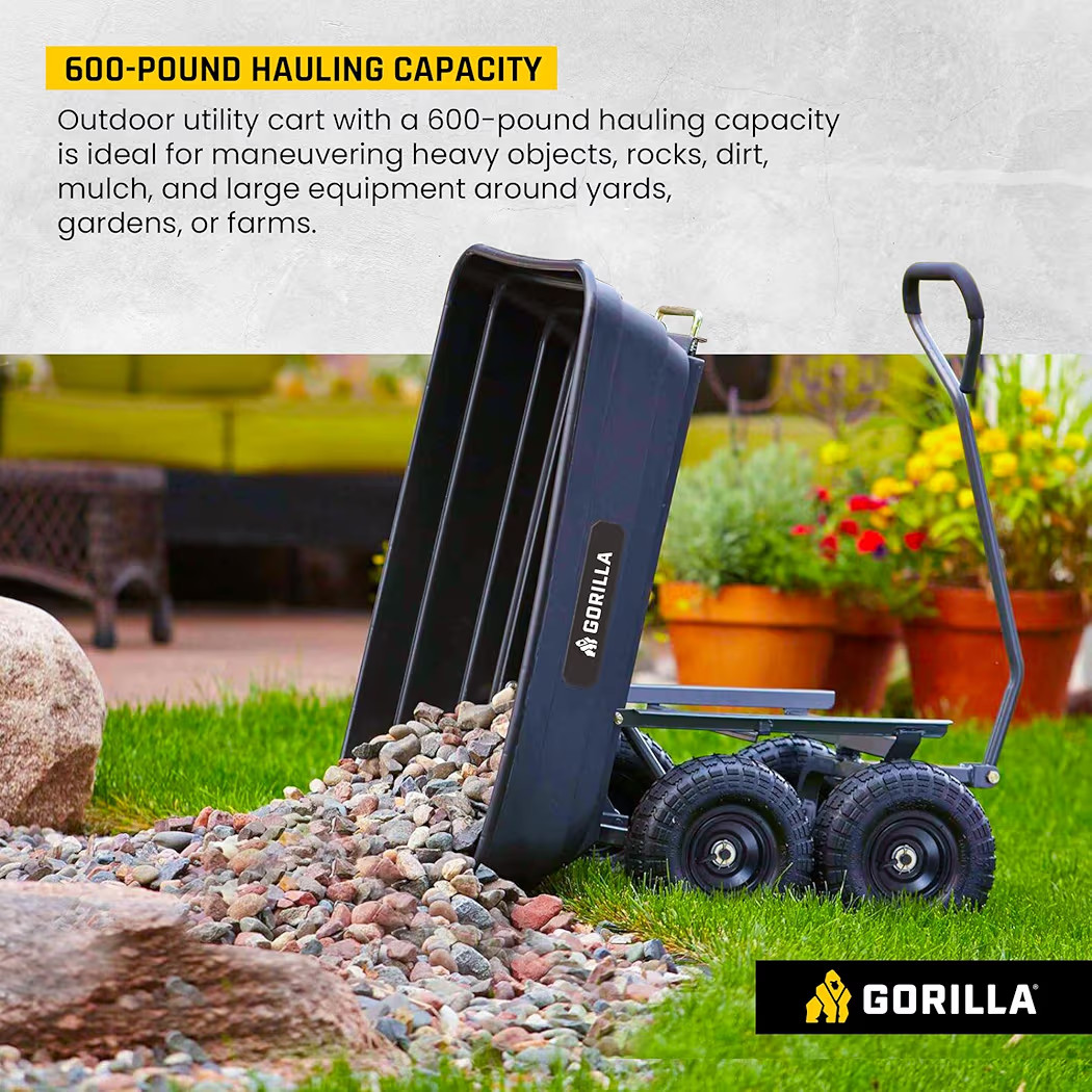 Gorilla Carts Heavy Duty Poly Utility Dump Wagon Garden Cart w/Pneumatic Tires, 4 Cu Ft - 600 lb ... | Amazon (US)