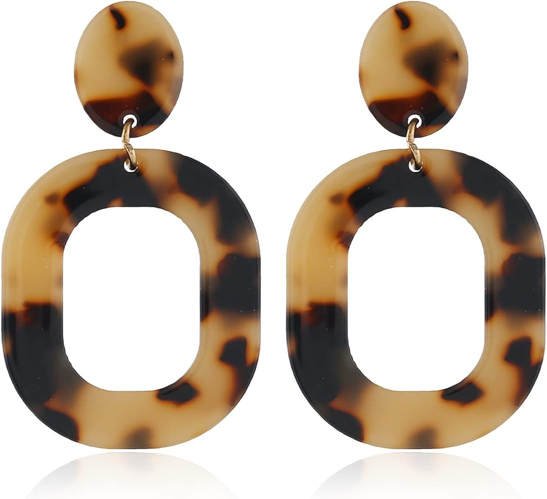 Acrylic Geometry Circle Resin Drop Dangle Earrings Bohemia Tortoise Shell Hoop Earrings for Women... | Amazon (US)