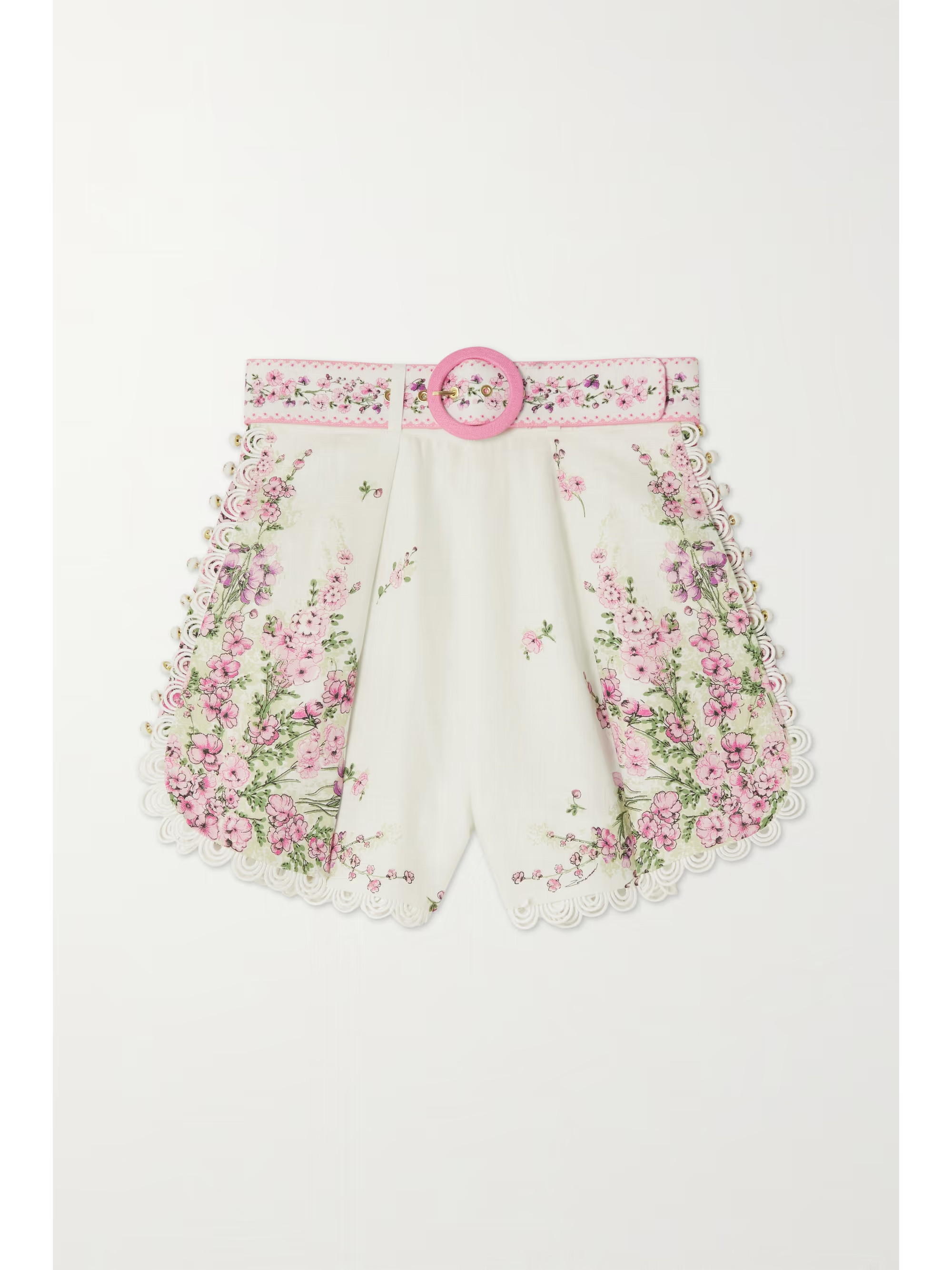 Jude belted guipure lace-trimmed floral-print linen shorts | NET-A-PORTER (US)
