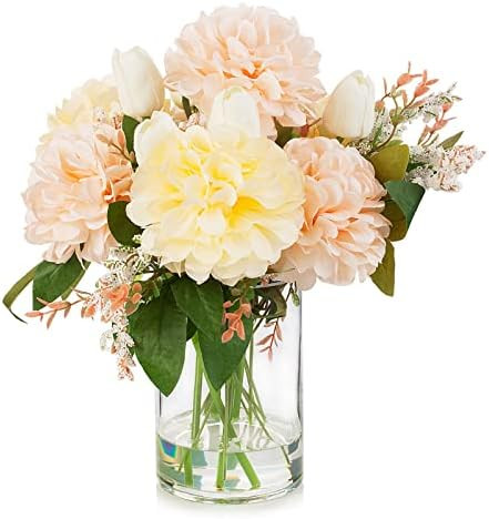 Enova Floral Artificial Tulips Flowers in Vase, Artificial Flowers Tulips Real Touch and Dahlia S... | Amazon (US)