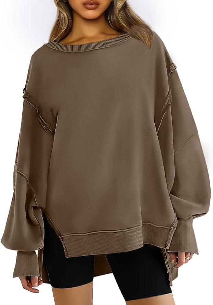 Trendy Queen Womens Oversized Crewneck Sweatshirts Hoodies Fall Long Sleeve Teen Girls Outfits Pr... | Amazon (US)