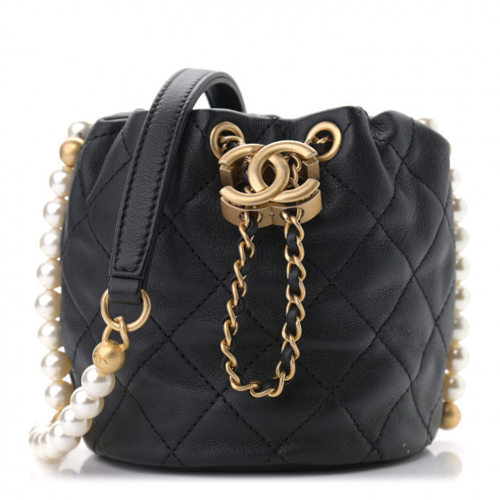 CHANEL

Calfskin Quilted Pearl Mini About Pearls Drawstring Bucket Bag Black | Fashionphile