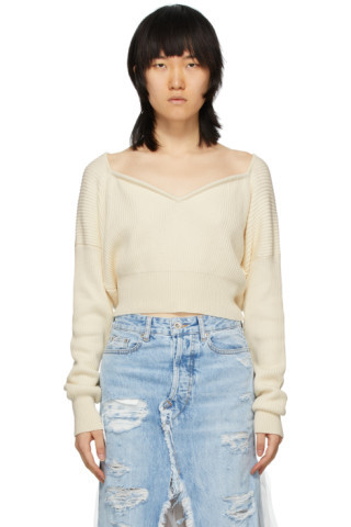 Off-White Cashmere V-Neck Sweater | SSENSE