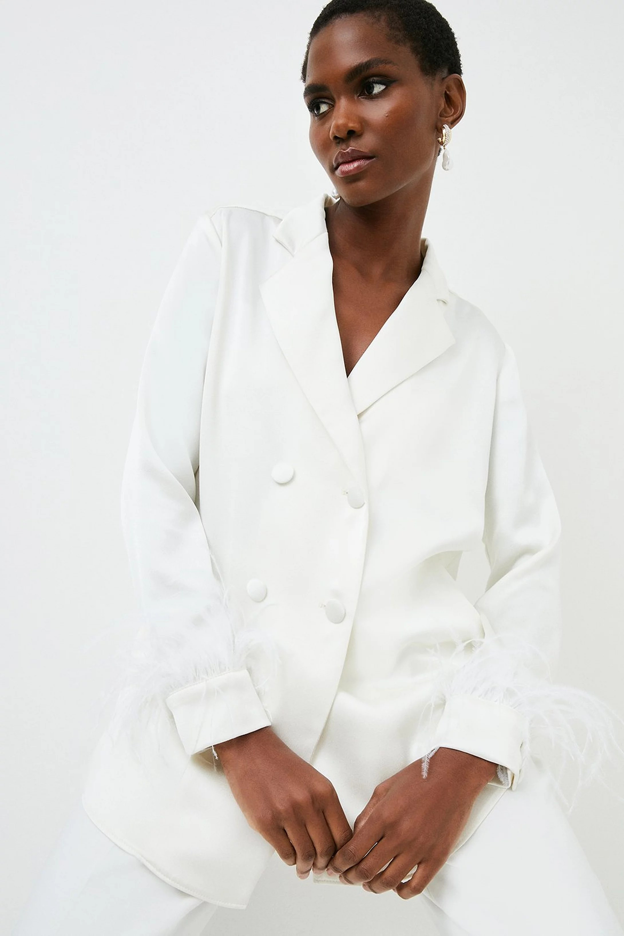 Satin Crepe Db Feather Jacket | Karen Millen UK & IE