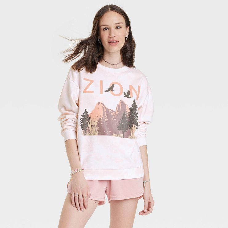 Women's Zion Graphic Sweatshirt - Orange Tie-Dye | Target