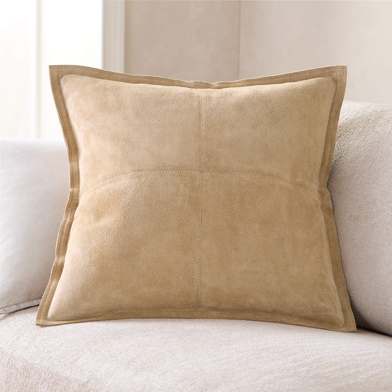 Hyde Pieced Suede 23"x23" Camel Tan Throw Pillow Cover + Reviews | Crate & Barrel | Crate & Barrel