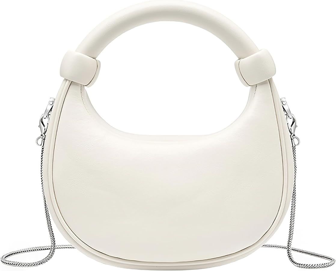 Womens Shoulder Bags Genuine Leather Tote Handbag Small Clutch Purse with Zipper Crescent Bag Adj... | Amazon (US)