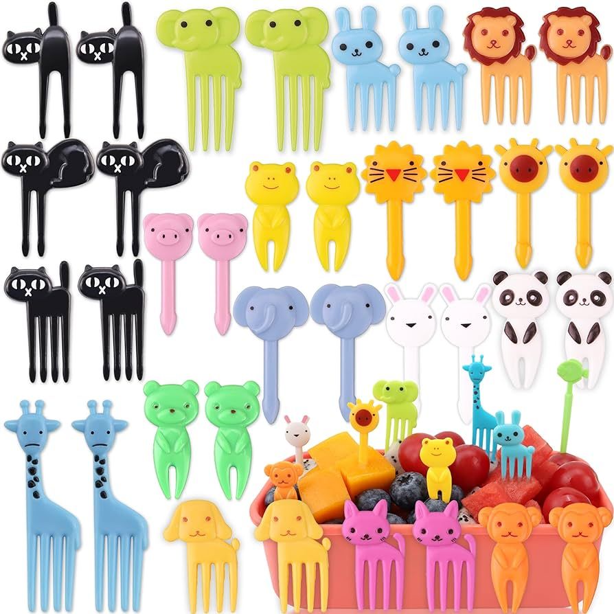Animal Food Picks for Kids - 55 Pcs Cute Cartoon Fruit Toothpicks for Bento Box, Lunch, Snacks - ... | Amazon (US)
