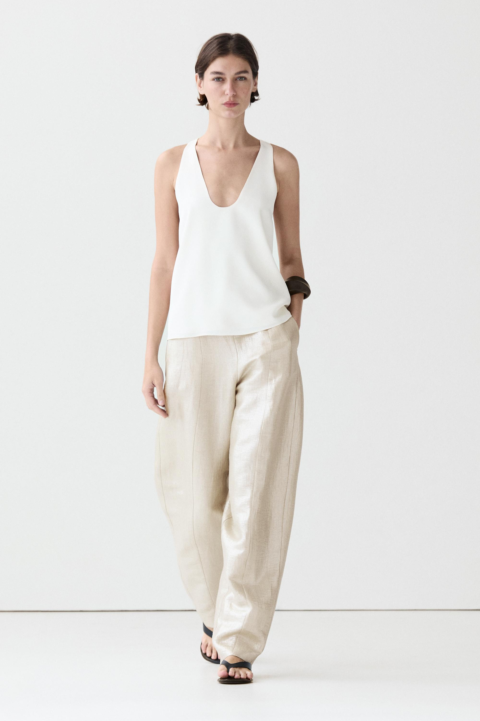 Flie\u00dfende Hose aus metallisiertem Leinen | Massimo Dutti DE