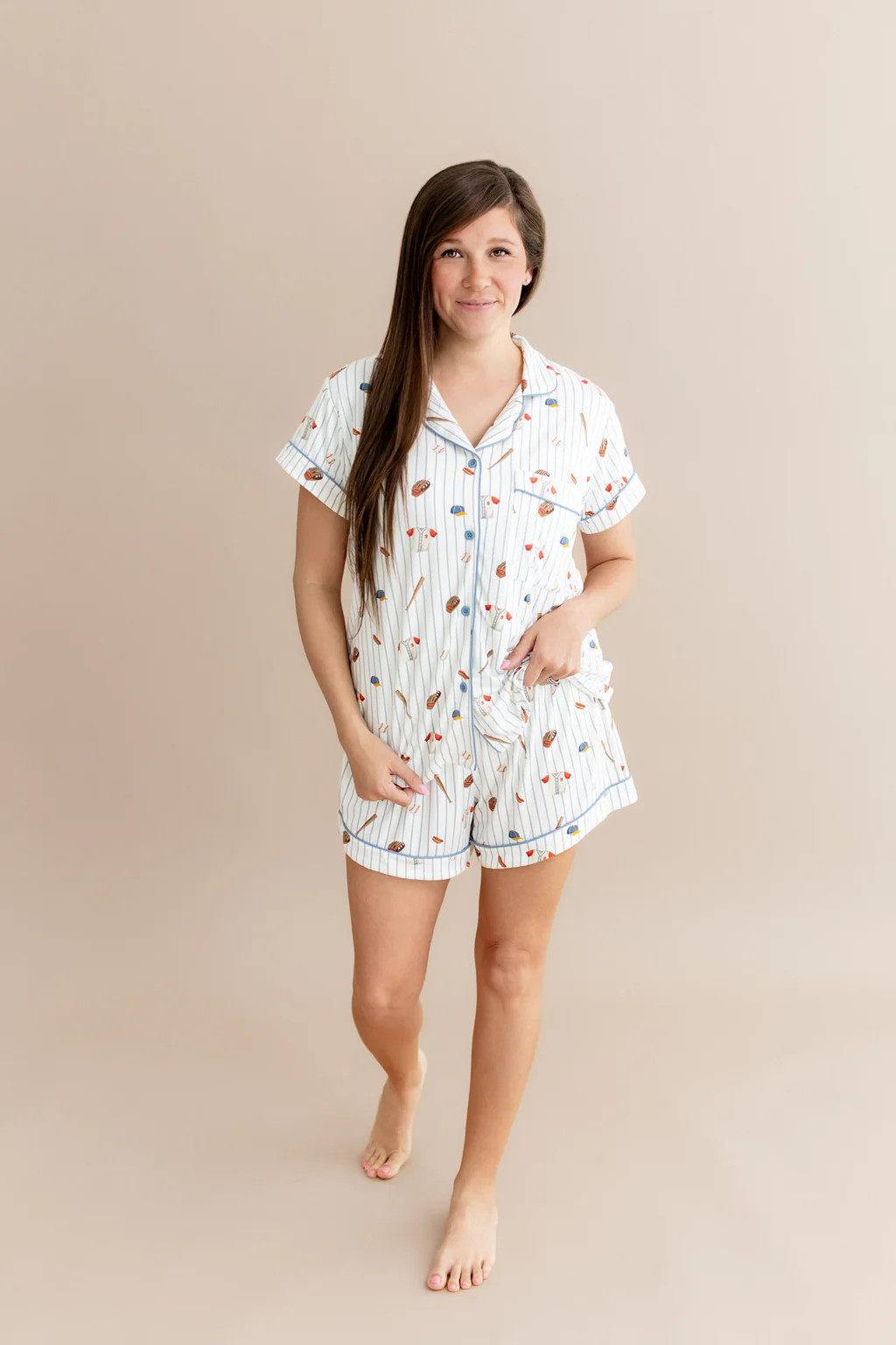 Women's Short Sleeve Pajama Set in Home Run | Kyte Baby