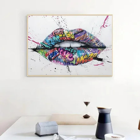 1pc Street Graffiti Lip Canvas Art Painting Abstract Picture Wall Art Decoration Mural Living Room H | Walmart (US)