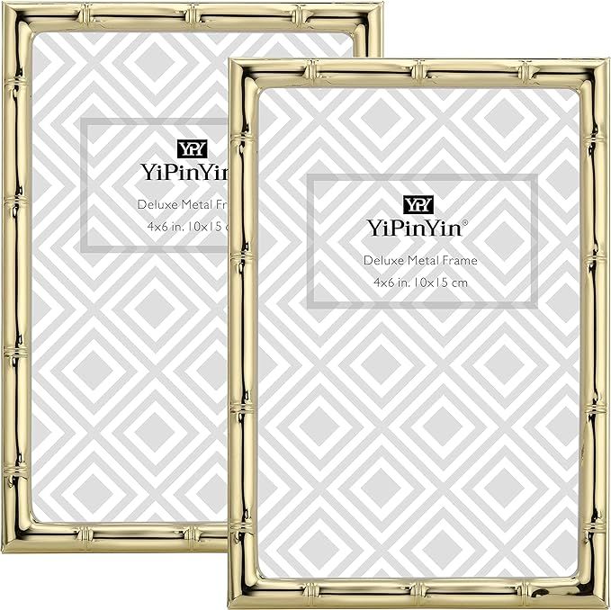 YiPinYin 4x6'' Bamboo Detail Design Gold Metal Picture Frame 2pack, Elegant gold Plated Photo Fra... | Amazon (US)