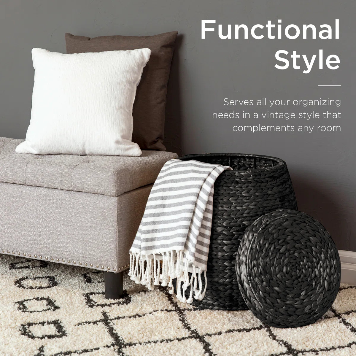 Rosecliff Heights Vintage Multipurpose Hyacinth Storage Organizer Tote Basket w/ Lid | Wayfair North America