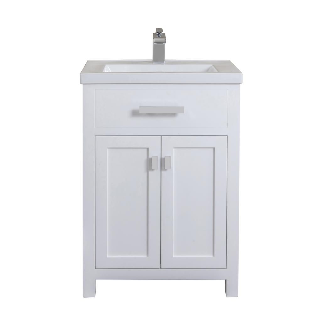 Water Creation Myra Collection 24 in. Bathroom Vanity in Pure White with Ceramics Vanity Top in W... | The Home Depot