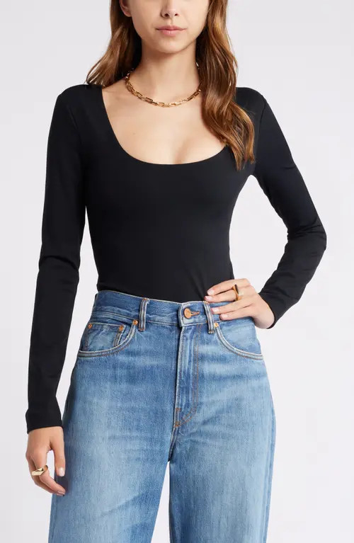 Open Edit Smooth Edit Scoop Neck Top in Black at Nordstrom, Size Large | Nordstrom