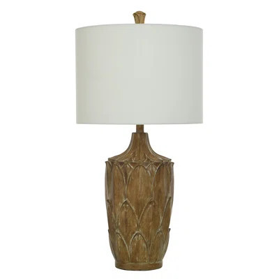 Traditional Table Lamp - Brown Maple - Off-White Shade | Wayfair North America