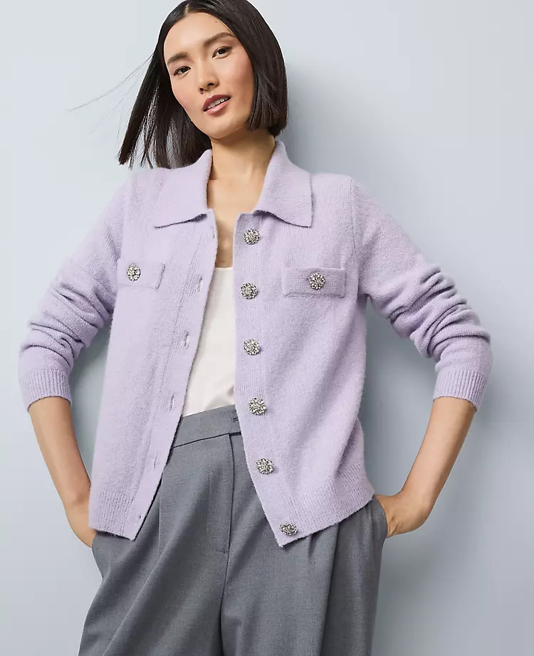 Embellished Collared Cardigan | Ann Taylor