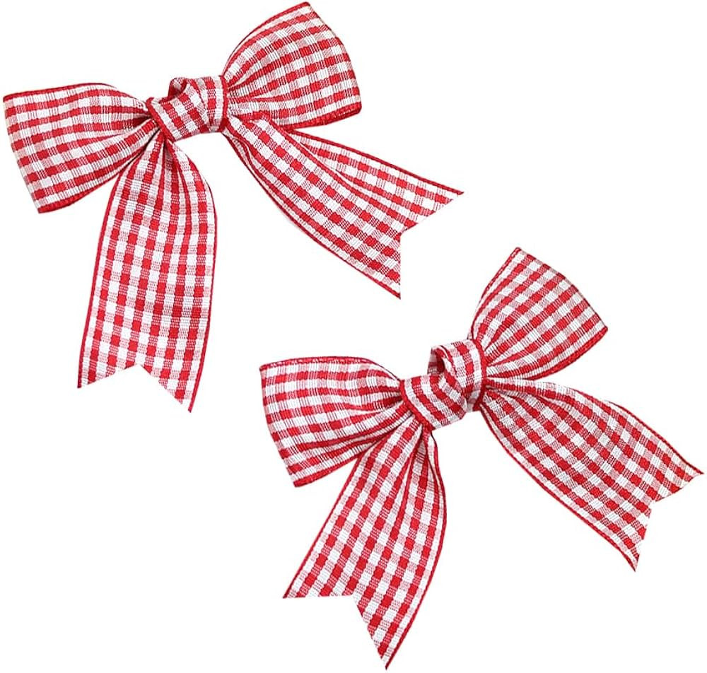 10 sets Red and White Gingham Hair Bows Classic Checkered Pattern sweet girls hair clips | Amazon (US)