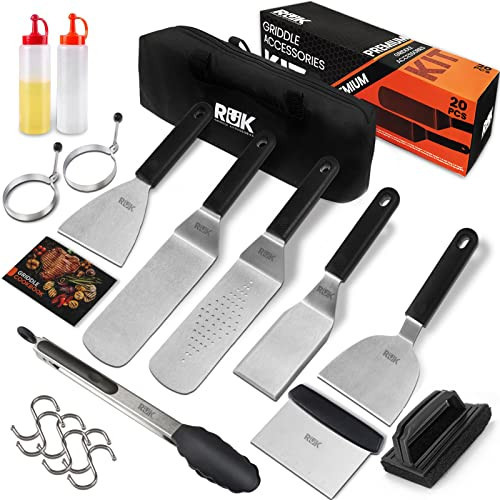 Blackstone Griddle Accessories Kit, RüK 20 PCS Flat Top Griddle Accessories Set with Anti-Scalding Long Handle Metal Spatula, Griddle Scraper, Cleaning Kit, e-Cookbook for Blackstone and Camp Chef | Amazon (US)
