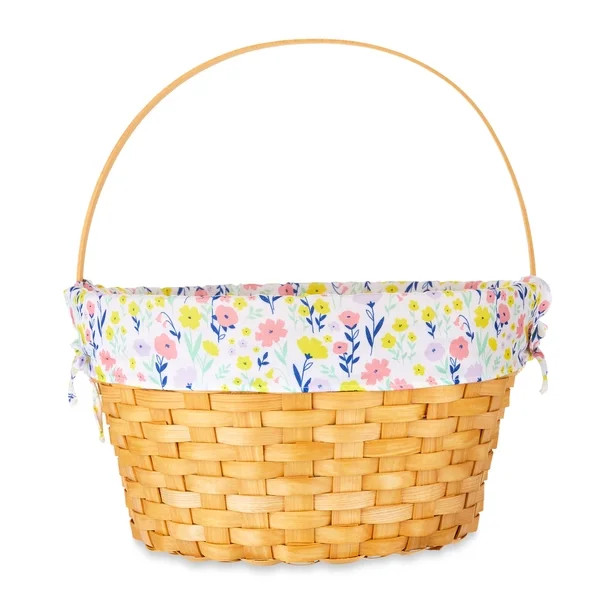 Way To Celebrate Easter Extra-Large Round Woodchip Basket with Floral Liner | Walmart (US)