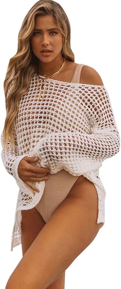 JRMLPL Women Hollow Out Swimsuit Cover up Crochet Net Beach Dress for Swimwear | Amazon (US)