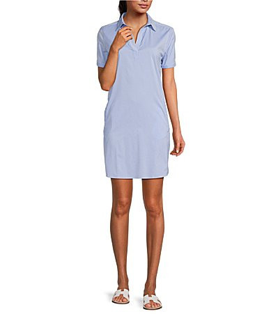 Southern Tide Kamryn brrrÂ® Intercoastal Stripe Print Short Sleeve Collared V-Neck Shift Dress - L | Dillard's
