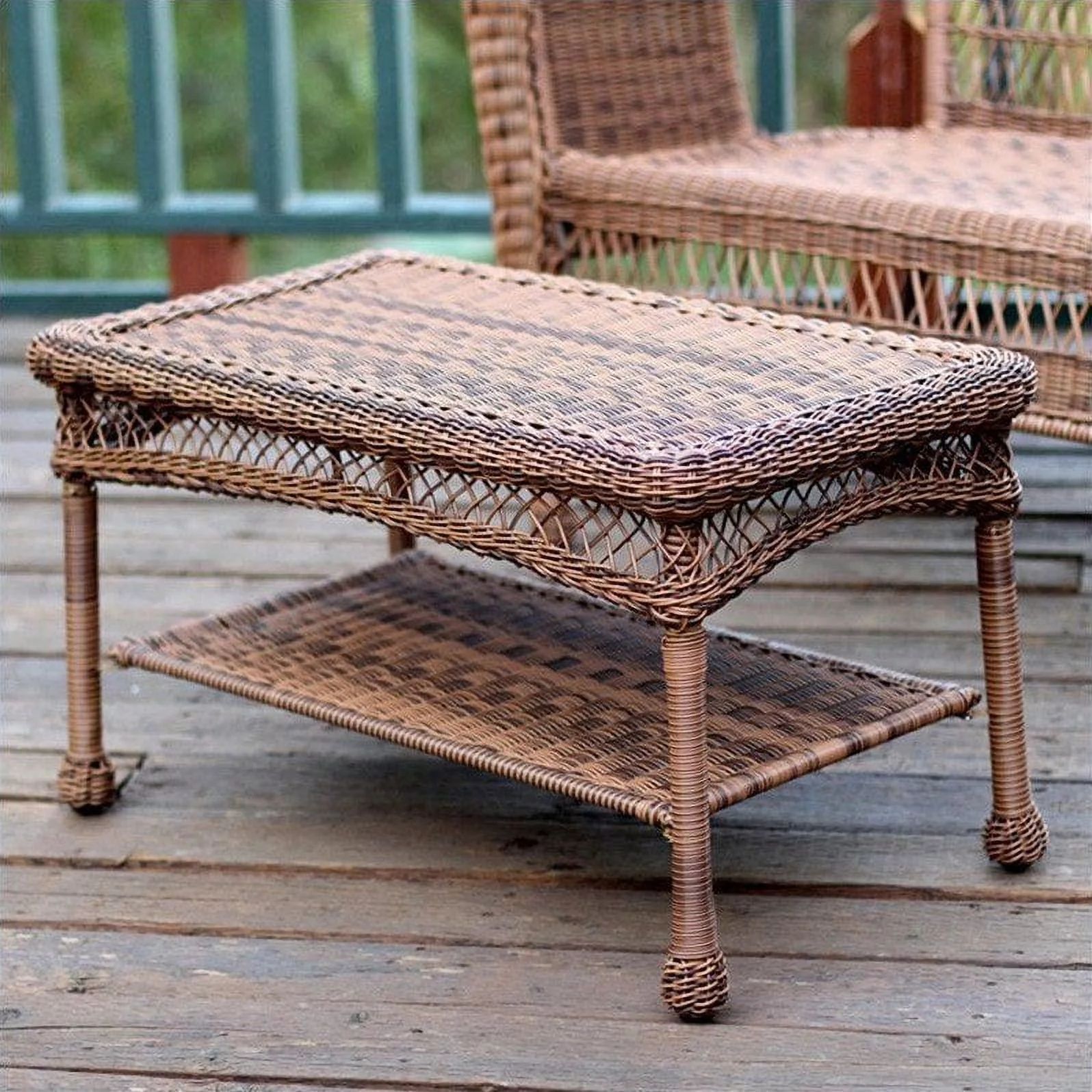 Jeco Wicker Outdoor Patio Furniture Coffee Table in Honey | Walmart (US)