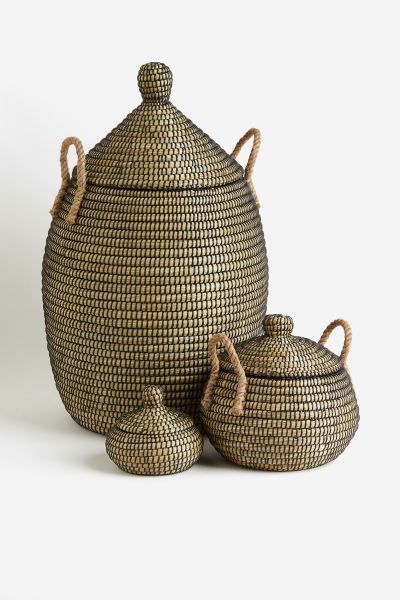 Large Storage Basket with Lid - Beige/black - Home All | H&M US | H&M (US + CA)