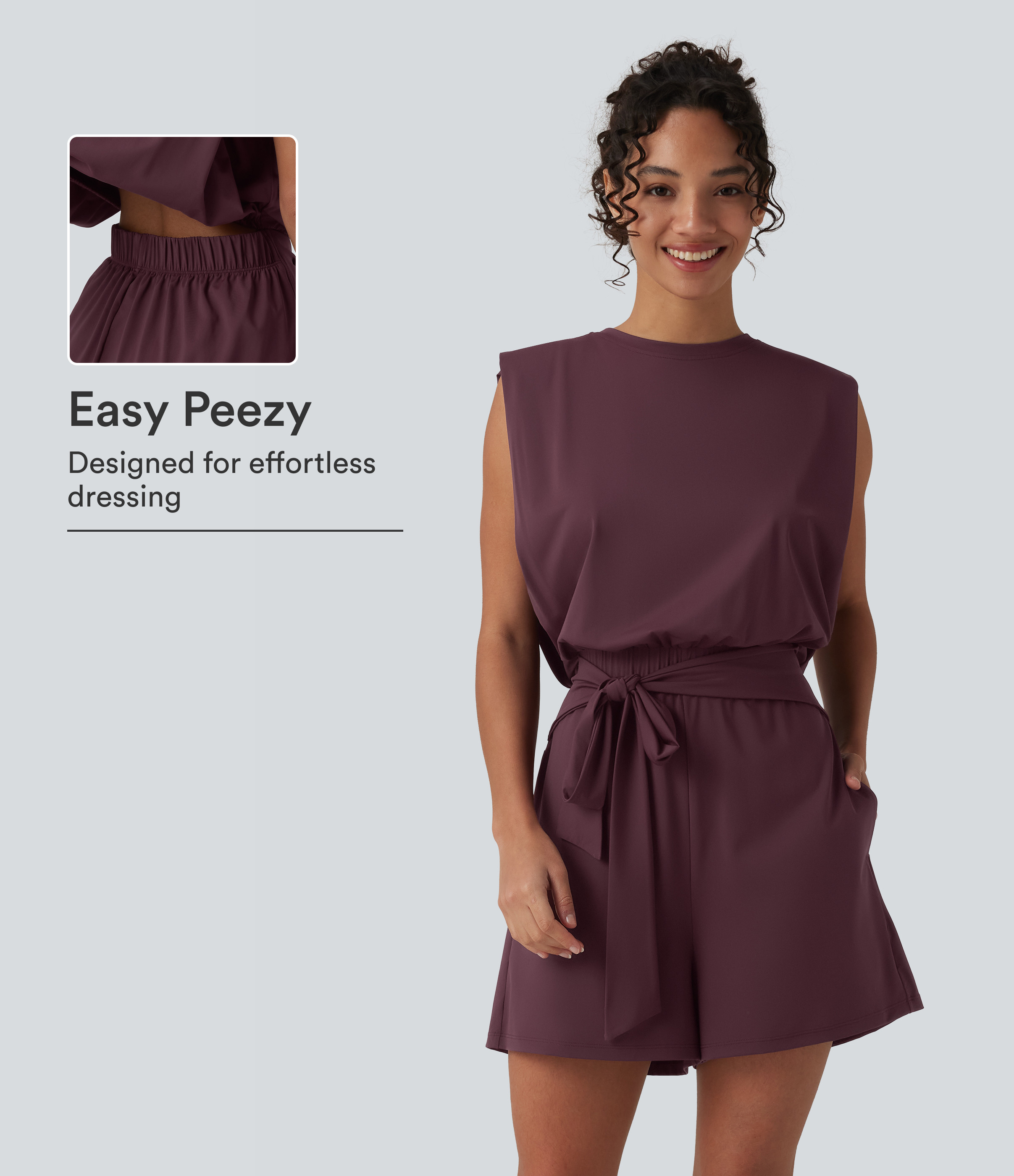 Halara Round Neck Sleeveless Tie-front Cool Touch Casual Romper with Pockets-Easy Peezy-UPF50+  - Sky Blue - L | HALARA