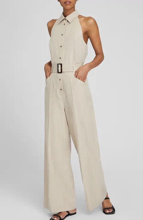 Club Monaco Belted Sleeveless Jumpsuit in 230 - Tan/Tan at Nordstrom, Size 4 | Nordstrom