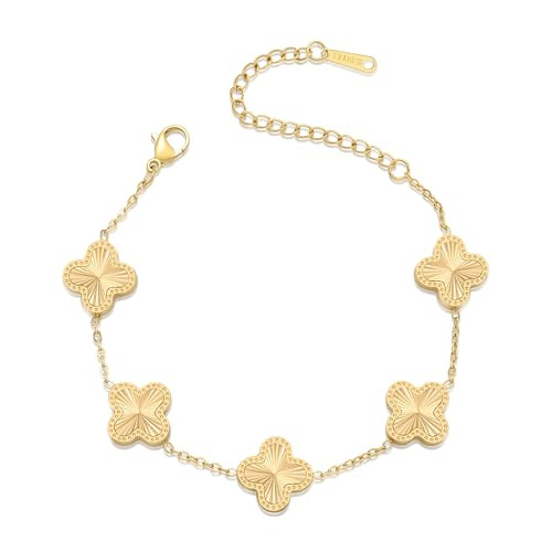 AIPPK 18K Gold Plated Clover Bracelet Dupes Gold Danity Bracelet for Women Flower Four Leaf Bracelets Lucky Jewelry Gifts for Women (Gold) | Amazon (US)